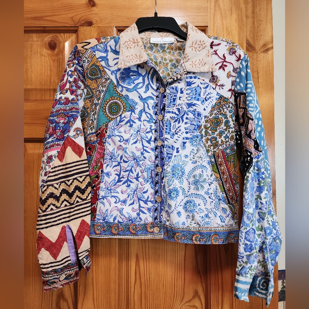 Sacred Threads Patchwork Cropped Jacket, Size M - image 1